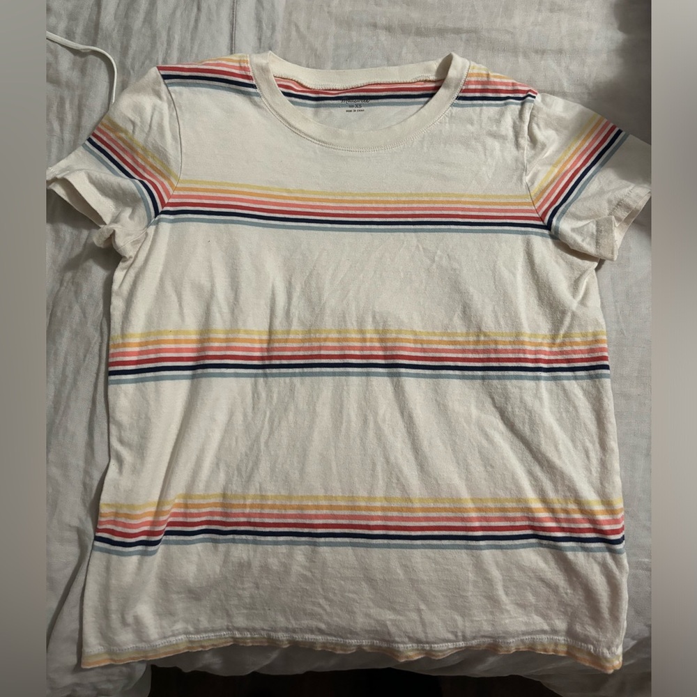 Madewell White and Red Short Sleeve Tee
